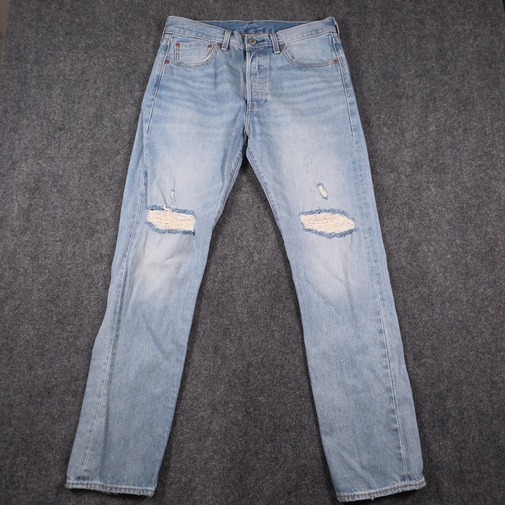 Levis Premium Selvedge 501 Jeans Mens 32x32 Blue Distressed Whiskered Button Fly